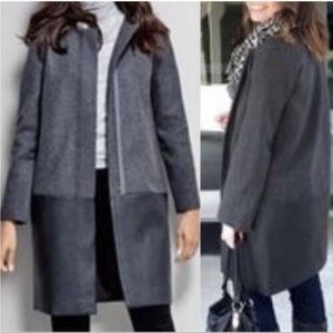 J.Crew Collarless Gray Wool Coat with Faux Leather Panel Size 4